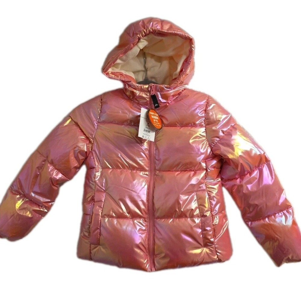 Ozark Trail Girls' Iridescent Rose Gold Hooded Puffer Jacket
